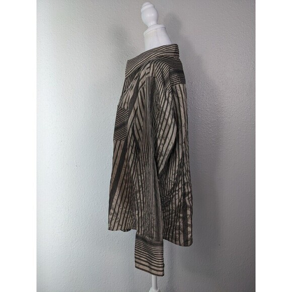 Chico's Womens Shirt 3 Large Golden Striped Button Up Long Sleeve Silk Blend N24 - Picture 2 of 7
